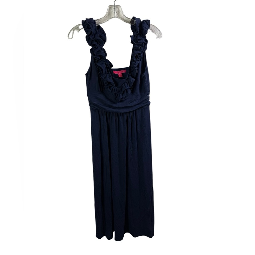 Lilly Pulitzer Leena Midi Dress Women's Small True Navy Blue Flutter - Picture 2 of 4